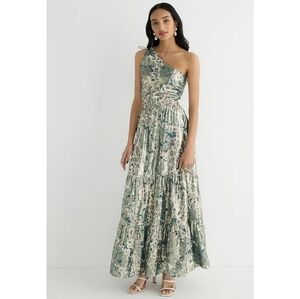 LAST ONE - J.Crew Collection one-shoulder cutout dress in floral Lurex® chiffon